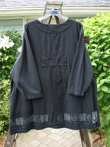 1999 Denim Romper Tunic Dress with Spin Forest theme, featuring split bib pockets, cargo-style pockets, and a rounded neckline. Size 2.