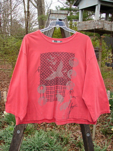 Barclay Long Sleeved Crop Oversized Tee Crane Sherbet OSFA featuring a crane graphic design on the front, rounded rolled neckline, and consistent wide shape.