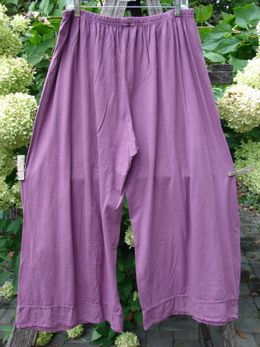 Barclay Basic Pocket Flutter Flare Pant Unpainted Magenta Size 2, featuring a loose, wide-leg design with a full elastic waist, hanging outdoors on a wooden frame with clothespins.