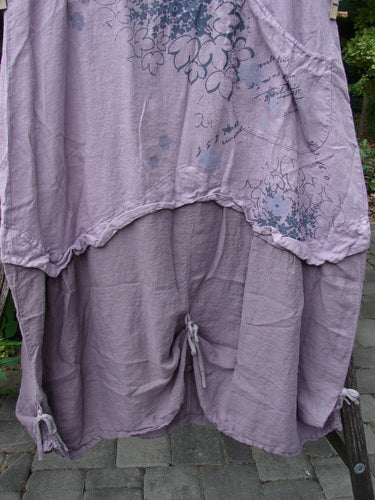 Barclay NWT Linen Explorer Jumper Tiny Botanical Sea Fog Size 0 features a loose tunic top with a floral print, side pocket, bloused waist, and fuller skirt with drawstring ties, showcasing vintage Blue Fish style.