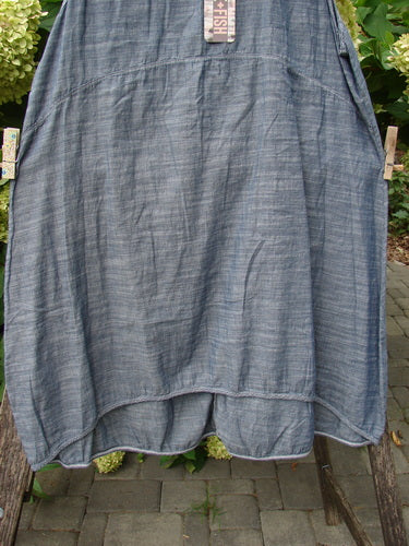 Barclay NWT Light Weight Chambray Shift Stripe Blue Light Size 0, displayed outdoors, features a crinkled denim-like texture, sweet varying hem, and scoop neckline, epitomizing Bluefishfinder.com's vintage, expressive style.