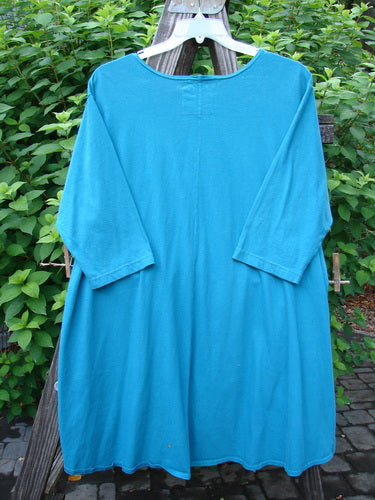 Barclay NWT High Low Top, Pacific Aqua, Size 2. A-line swing shirt with ruffled blue fabric and three-quarter sleeves.
