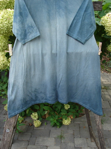 Barclay NWT Wander Tunic Tee Shadow Blossom Mottled Grey Green Size 0, hanging outdoors to dry, showcasing its loose, tunic-length design with an A-line flair and long sleeves.