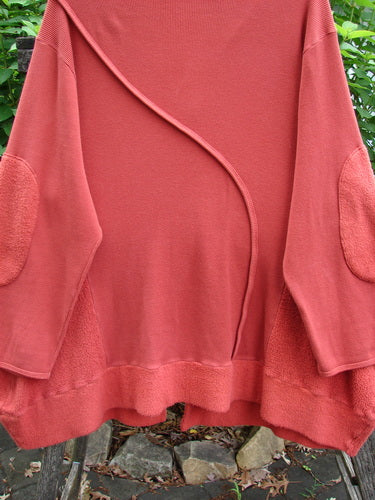 Barclay Thermal Patched Curve Button Contrast Coat in Sienna, size 0, featuring a deep V neckline, Celtic Moss accents, single front drop pocket, elbow patches, and dramatic curvy seams, exuding vintage allure.