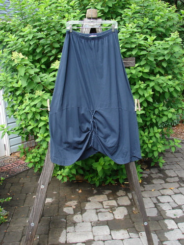 Image alt text: Barclay Shade Skirt on clothesline, featuring full elastic waistband, varying hemline, and extra long rippie cord. Size 2, Navy.
