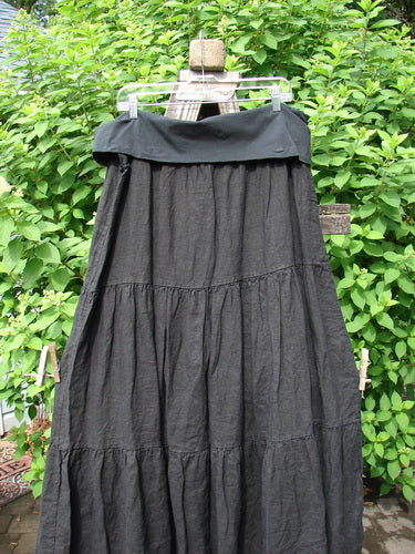 Barclay NWT Linen Fold Over Three Tier Skirt on clothes rack. Triple tiers, frayed hem. Size 2. 38" length.