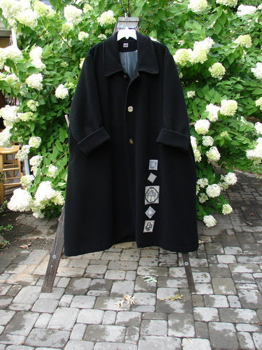 1999 Patched Woven Overcoat Black Size 2 | Bluefishfinder.com