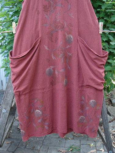 Barclay Cotton Hemp Double Drop Pocket Jumper features oversized angular wrap pockets, a square V-shaped neckline, and a large paneled hemline with a curl vine theme, embodying Blue Fish Clothing's vintage style.