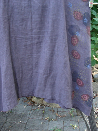 Barclay Linen Pocket Pinafore Polka Dot Plum Oversized Size 0, showcasing sectional panels, A-line flair, scoop neckline, and polka dot-themed double drop exterior pockets, crafted in medium-weight linen.