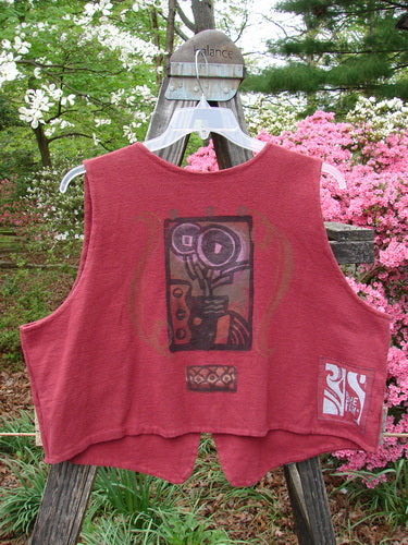 Vintage 1995 Reprocessed Jazz Vest with Lollyflower Theme from Hollyberry in Perfect Condition. Features a Single Button Closure, Deep V Neck, and Crop Length. Size 2. Reflects Blue FishFinder's creative freedom in Vintage Blue Fish Clothing.