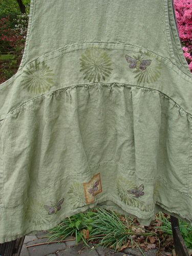 Vintage 1998 Botanicals Leafhopper Jumper Apron Butterfly Elm OSFA from BlueFishFinder. Heavy linen with nature-themed paint, double paneled waist, and scooped neckline. Unique piece for layering. Dimensions: Bust 16, Waist 60, Hips 82, Length 35.