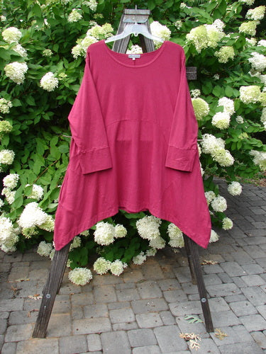 Barclay Cotton Lycra Igloo Tunic Dress, unpainted Hollyberry, size 2. Perfect condition heavyweight hemp cotton stretch dress with softer rounded neckline, deep drop side pockets, paneled and sweeping lower hemline, empire waist seam, and sectional sleeves. Bust 58, waist 58, hips 64.