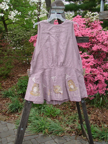 Vintage 1999 Fresco Vest in Heliotrope with Spin Flower Theme, Size 2. Features include Pearly Buttons, Drop Waist Seam, Flirty Flounce, and Gathered Back Fabric. Bust 46, Waist 48, Hips 64.