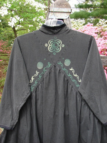 Vintage 1996 Velvet Criss Cross Dress in Ebony, Size 1. Organic Jersey with Velvet Accents. Unique Criss-Cross design, Squared Off Neckline, Celtic Theme Paint, and Rolled Velvet details. Perfect for creative individuality.
