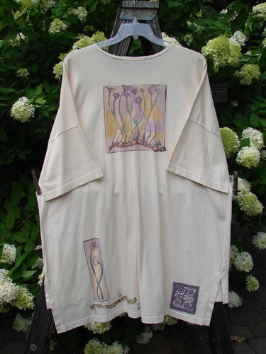 Image alt text: 1997 Island Beach Jacket with Sea Sprig design on white shirt, featuring flowers and a Blue Fish patch.