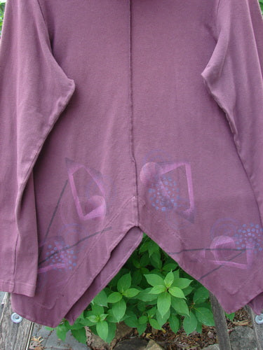 Barclay Cotton Lycra Symmetrical Turtleneck Top Galaxy Deep Burgundy Size 0 features a unique pointed hemline, vertical stitch detailing, and long sleeves, embodying the BlueFishFinder's vintage-inspired, expressive style.