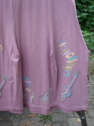Barclay Constellation Jumper Music Festival Dusty Plum Size 1, featuring a guitar-themed design, deeply scooped neckline, pointed hem accents, and button details, embodies Bluefishfinder.com's vintage creative expression.