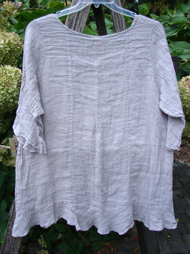 Barclay NWT Gauze Sectional Bias Flounce Top in Rice Paper Pink Size 1, features a loose fit, three-quarter petal-accented sleeves, and an irregular hem, showcasing BlueFishFinder's vintage creativity.