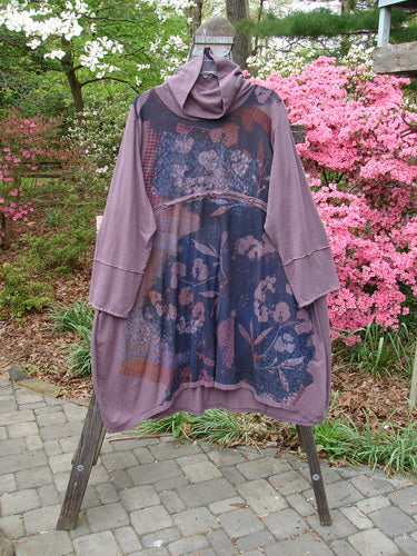 Barclay Cotton Hemp Mock Bell Dress Grid Garden Dusty Plum Size 2 on display, featuring a unique design with a Mock Flop Fold Over Collar, Varying Hemline, and Grid Garden Theme. Vintage Blue Fish Clothing.