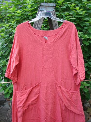 Barclay Linen Ceremony Tea Thostle Dress Summer Unpainted Geranium Size 0 displayed on a hanger, showcasing its hourglass shape, upward scoop hemline, and pleated pockets, embodying BlueFishFinder's vintage aesthetic.