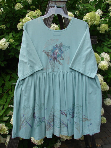 Barclay Flower Garden Tunic Dress Dragonfly Aloe Size 2: Ceramic button front dress with pleated skirt and painted pocket.