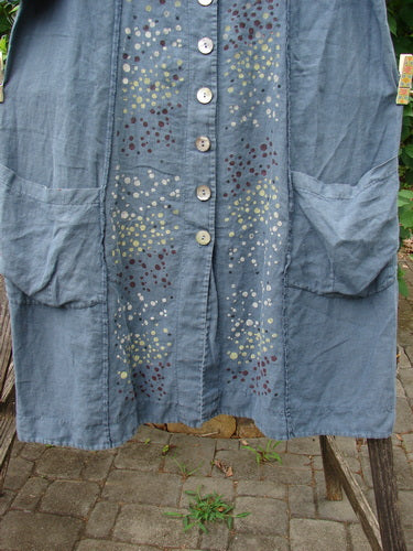Barclay Linen Double Tie Back Jacket Star Rain Blue Mineral Size 0 features a deep V-neckline, A-line sweep, vertical stitchery, drop flop pockets, and short sleeves, embodying Bluefishfinder.com's vintage, creative style.