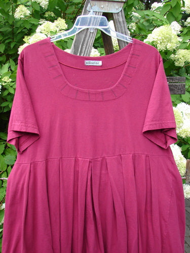 A pink shirt with a clear plastic visor on a wooden fence. Barclay Boxcar Dress Rear Blossom Cranberry Size 2.