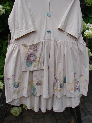 Barclay Flower Garden Cardigan Dress with Dragonfly Theme Paint, Size 2. Ceramic button front, pleated skirt, rounded neckline.