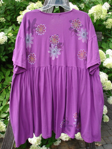 Barclay Tree Top Dress with floral blossom pattern, V-neckline, empire waist, and gathered lower. Size 3, magenta color.