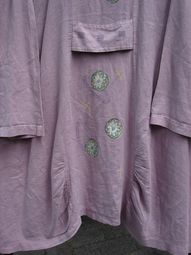 1999 Parlor Jacket with circle floral design, made from linen, in heliotrope color. Size 2.