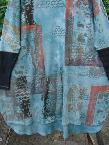 Barclay Thermal Contrast Revival Top Farm Turq OSFA featuring a blue and brown pattern, ribbed sleeves, and rounded neckline, reflecting Bluefishfinder.com's signature vintage style and creative individuality.