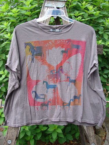 Barclay Cotton Slub Cricket Cap Sleeve Tee Primitive Pony Dark Stone OSFA featuring a seamless shoulder, primitive pony design, and cap sleeves, captured in almost perfect condition, embodying Bluefishfinder.com's vintage creative ethos.