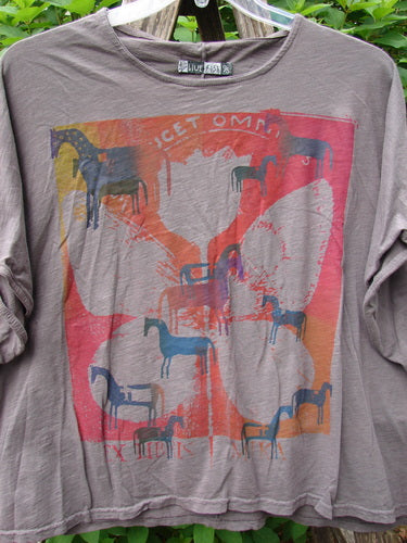 Barclay Cotton Slub Cricket Cap Sleeve Tee Primitive Pony Dark Stone OSFA featuring cap sleeves, seamless shoulders, and a primitive pony design on lightweight organic cotton, showcasing a unique, artistic flair.