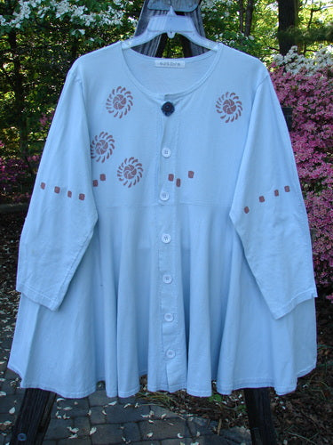 Vintage 1996 Whirlygig Dress featuring a Sun Spin Flight theme, Size 2. Mid Weight Cotton with Swing Flounced Skirt, Cloth Covered Vintage Button, and White Paper Buttons. From BlueFishFinder's unique collection of Vintage Blue Fish Clothing.