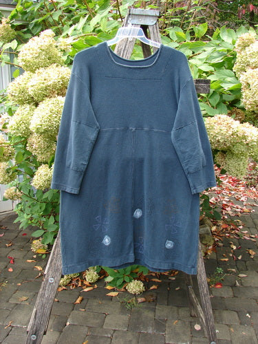 1999 Thermal Home Dress Paisley Peacock Size 0, featuring a dropped waist, rounded square neckline, and geometric stitch accents, elegantly displayed on a ladder, embodying Bluefishfinder.com's unique vintage style.