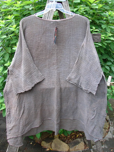 Barclay NWT Crinkle Gauze Ana Tunic Dress Unpainted Mottled Latte OSFA featuring a slightly shallow rounded neckline, wide three-quarter sleeves with lower frays, seamless shoulders, and a varying hemline.