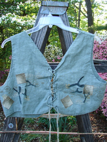 1997 Beachcomber's Vest Undersea Lagoon Size 2 with front and back lacings, wide boxy crop shape, and colorful undersea theme paint, displayed on a mannequin.