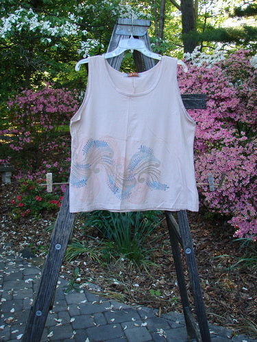 Barclay Batiste Tank Top Fern Wind Blush Size 1 displayed on a clothesline, featuring a deeper neckline, straight shape, and whimsical fern theme design.