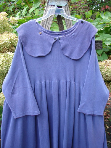 1992 Thermal Silly Collar Dress Unpainted Periwinkle Size 2 features a unique double-lobed collar, wide sleeves, and a gathered skirt, embodying BlueFishFinder's vintage charm and creative individuality.