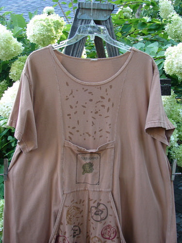 Image alt text: Barclay Farmer Jen Tunic Dress with artichoke garden theme paint, oversized front drop pockets, and a deeper rounded neckline.