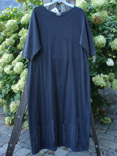 2001 NWT Tide Dress Celtic Knot Licorice Size 2: A blue dress with three-quarter length sleeves and a slightly flared lower. Features a signature Junk Drawer and Celtic Knot theme paint.