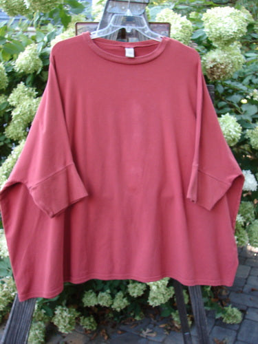 Barclay Cotton Lycra Banded Sleeve Dolman Top in Mystic Sunset. Generous wide boxy shape, rounded neckline, dolman banded lower sleeves, and banded hemline. Made from heavy weight organic cotton lycra. Size 2.