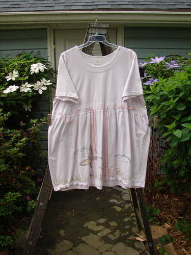 Vintage 1999 Ribbon Dress Butterfly Orchid Size 2 from BlueFishFinder.com: Organic cotton dress with double paneled neckline and waistline, accented with button holes and a replaced ribbon. Bell-shaped with gathered empire waist.