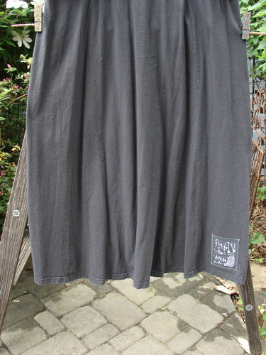 Vintage 2000 Nova Dress Star Flower Orbit Size 0 by BlueFishFinder. Organic cotton dress with unique features: painted neckline, wide sleeves, giant pockets, drawcord accents, and signature patch. Image: grey skirt outdoors.