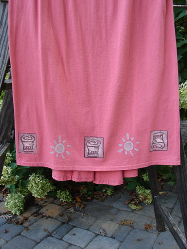 1995 Kick Pleat Skirt: Pink towel on wooden ladder, with plant and stone floor details. Vintage Blue Fish Clothing.