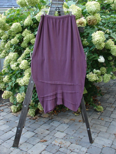 2000 Thermal Awen Skirt Unpainted Murple Size 2: A full elastic waistband skirt with a generous lower bell shape and textured diagonal hemline. Made from heavy weight cotton thermal with a touch of Lycra.