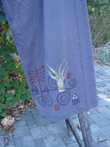 Barclay Wide Leg Bottom Panel Pant Treehouse Brum Size 2 hangs outdoors, showcasing whimsical tree and house motifs on swingy lower panels, reflecting BlueFishFinder's creative, vintage style.