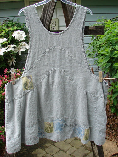 Vintage 1998 Botanicals Leafhopper Jumper Apron with Single Tulip Paint, OSFA, from BlueFishFinder. Heavy Linen, Double Paneled Waist, Scooped Neckline, Dropped Sides. Perfect for Layering.