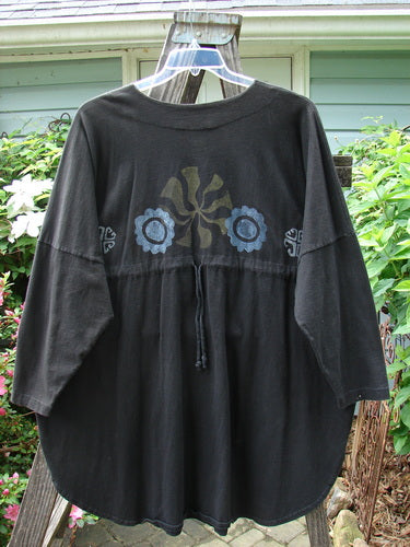 Vintage 1997 Masquerade Top in Obsidian with Celtic Continuum theme. Features teardrop neckline, drop shoulder seams, rounded hemline, vented sides, and draw cord back. From BlueFishFinder's Holiday Winter Collection.