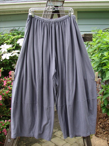 Barclay 4 Square Pant in Dusty Sky on a clothesline, showcasing unique 3D diamond bottom cut. Made from organic cotton with replaced elastic waistline. Size 2. Vintage Blue Fish Clothing from BlueFishFinder.com.